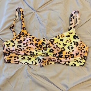 BarIII Leopard Print Knot Front Bralette - Yellow Pink